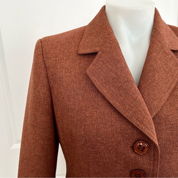 Le Suit Petite Rust Orange Wool / Tweed Look Two Piece Blazer and Skirt Set - Picture 7 of 16